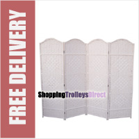 Wicker Handwoven 4 Part Panel Partition Room Divider Screen White Classic